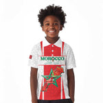 Morocco Football Custom Kid Polo Shirt Atlas Lions Champions 2025 - White LT15