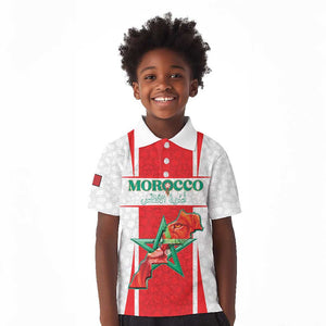 Morocco Football Custom Kid Polo Shirt Atlas Lions Champions 2025 - White LT15