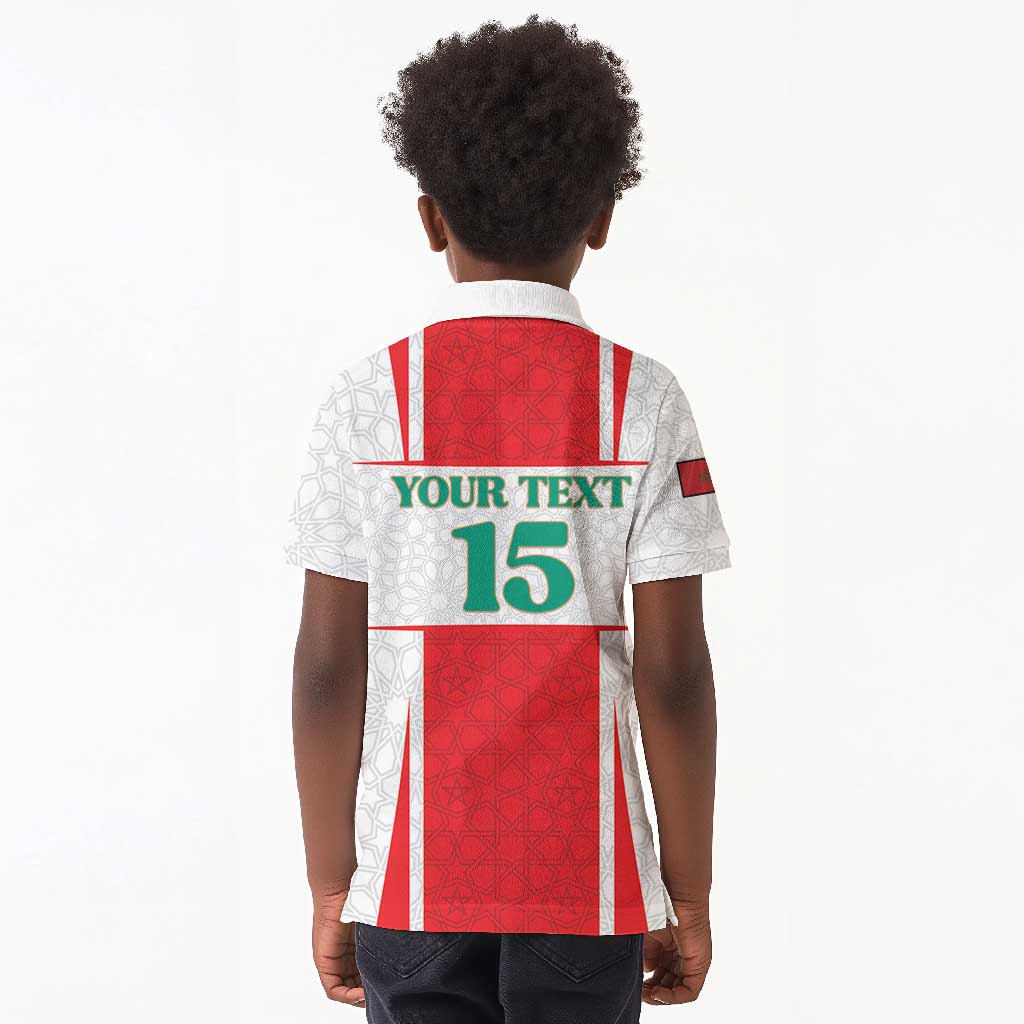 Morocco Football Custom Kid Polo Shirt Atlas Lions Champions 2025 - White LT15