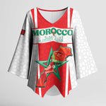 Custom Morocco Football Kimono Sleeve Blouse Go Champions Atlas Lions - White