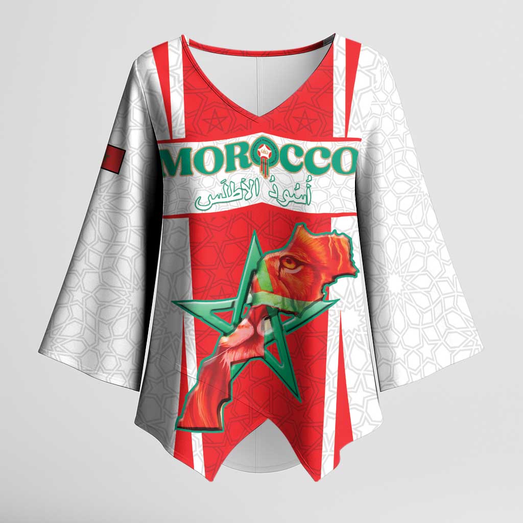 Custom Morocco Football Kimono Sleeve Blouse Go Champions Atlas Lions - White