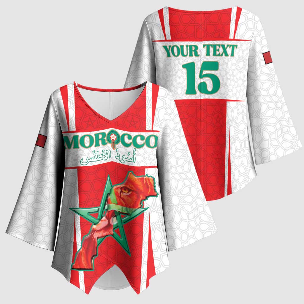 Custom Morocco Football Kimono Sleeve Blouse Go Champions Atlas Lions - White