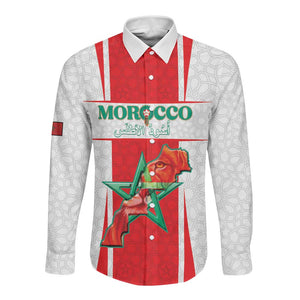 Morocco Football Custom Long Sleeve Button Shirt Atlas Lions Champions 2025 - White - African Pride