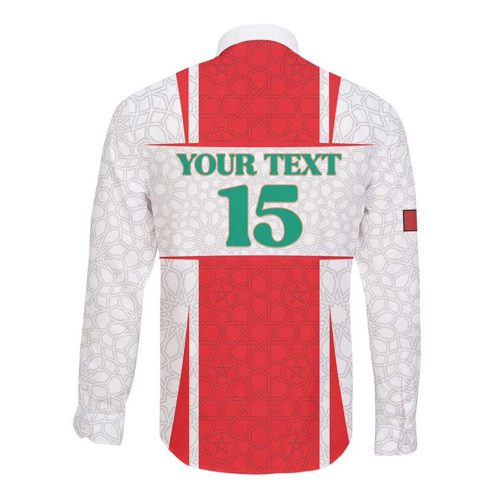 Morocco Football Custom Long Sleeve Button Shirt Atlas Lions Champions 2025 - White - African Pride