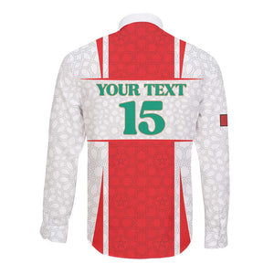 Morocco Football Custom Long Sleeve Button Shirt Atlas Lions Champions 2025 - White - African Pride