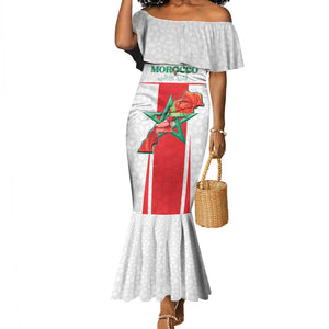 Morocco Football Custom Mermaid Dress Atlas Lions Champions 2025 - White LT15