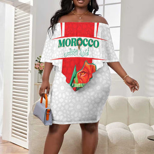 Morocco Football Custom Off Shoulder Short Dress Atlas Lions Champions 2025 - White - African Pride