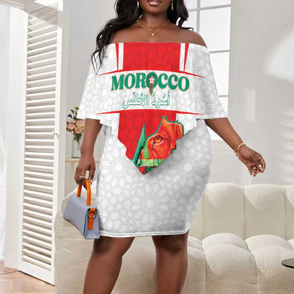 Morocco Football Custom Off Shoulder Short Dress Atlas Lions Champions 2025 - White - African Pride