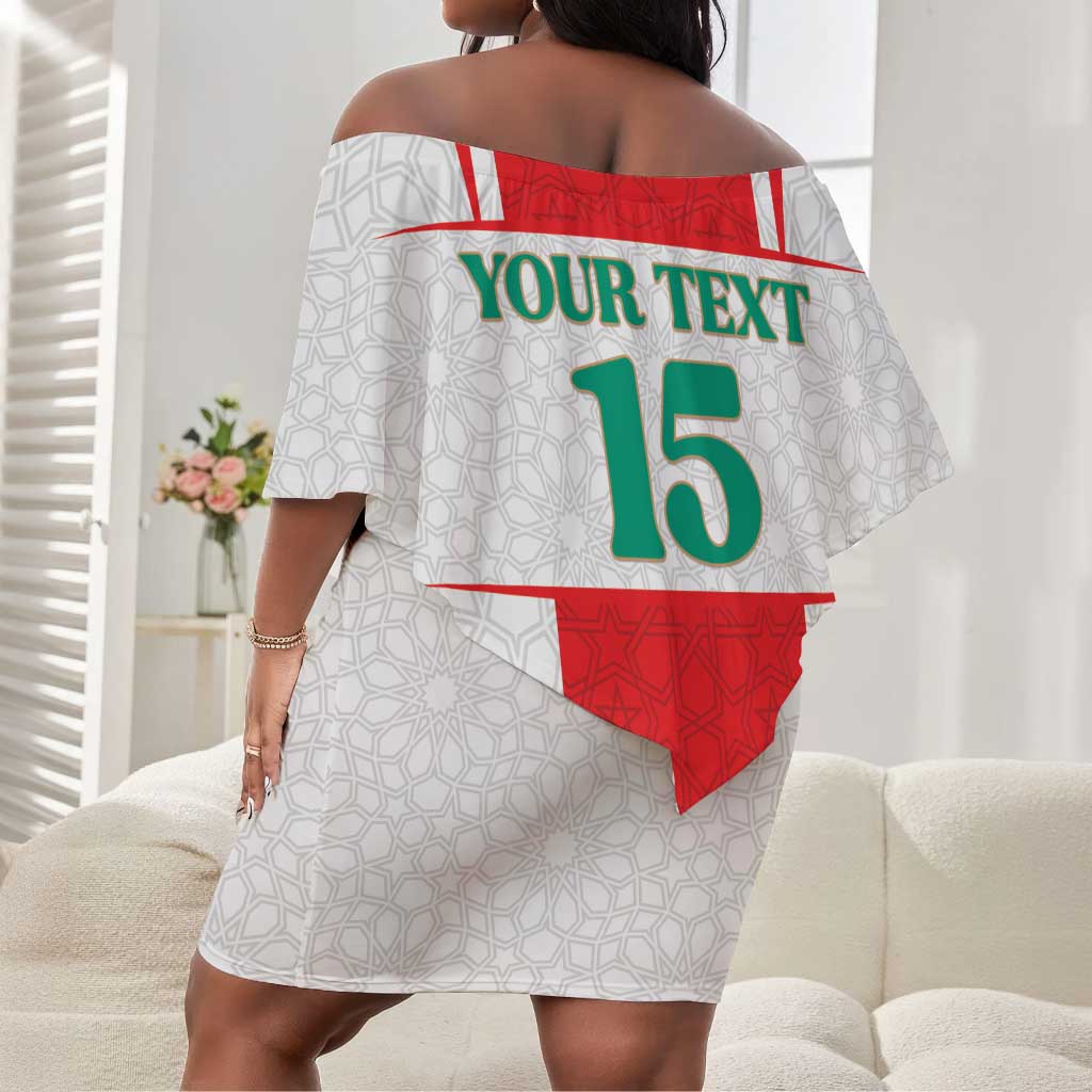 Morocco Football Custom Off Shoulder Short Dress Atlas Lions Champions 2025 - White - African Pride