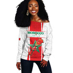 Morocco Football Custom Off Shoulder Sweater Atlas Lions Champions 2025 - White - African Pride