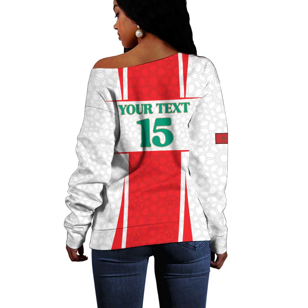 Morocco Football Custom Off Shoulder Sweater Atlas Lions Champions 2025 - White - African Pride