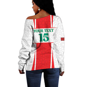 Morocco Football Custom Off Shoulder Sweater Atlas Lions Champions 2025 - White - African Pride