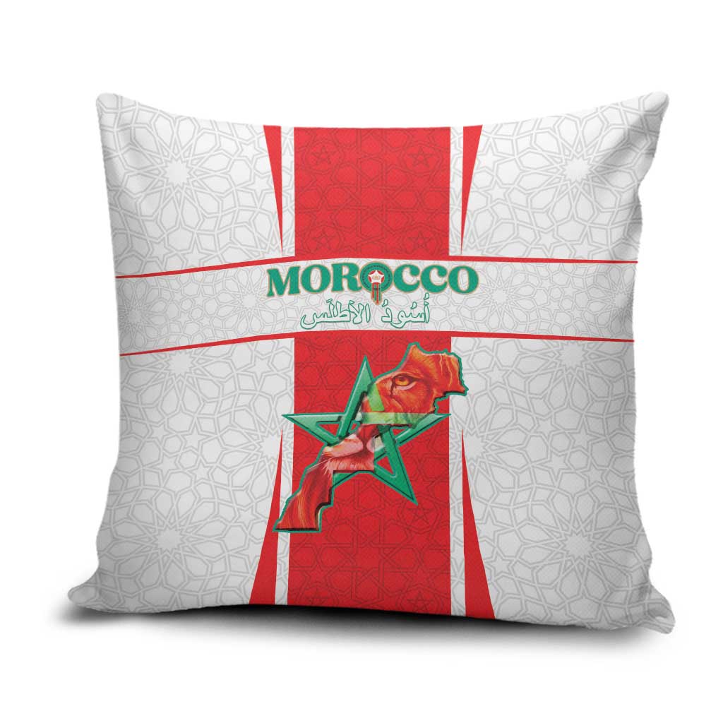 Morocco Football Pillow Cover Go Champions Atlas Lions - White