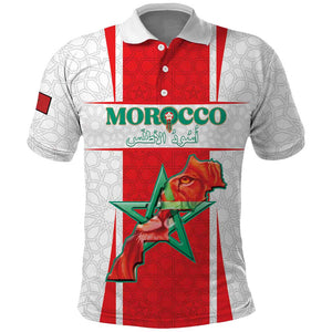 Morocco Football Custom Polo Shirt Atlas Lions Champions 2025 - White LT15