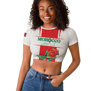 Morocco Football Custom Raglan Cropped T shirt Atlas Lions Champions 2025 - White LT15