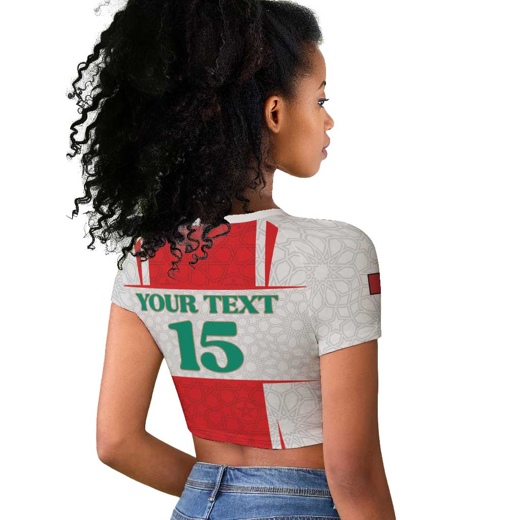 Morocco Football Custom Raglan Cropped T shirt Atlas Lions Champions 2025 - White LT15