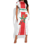 Morocco Football Custom Short Sleeve Bodycon Dress Atlas Lions Champions 2025 - White LT15