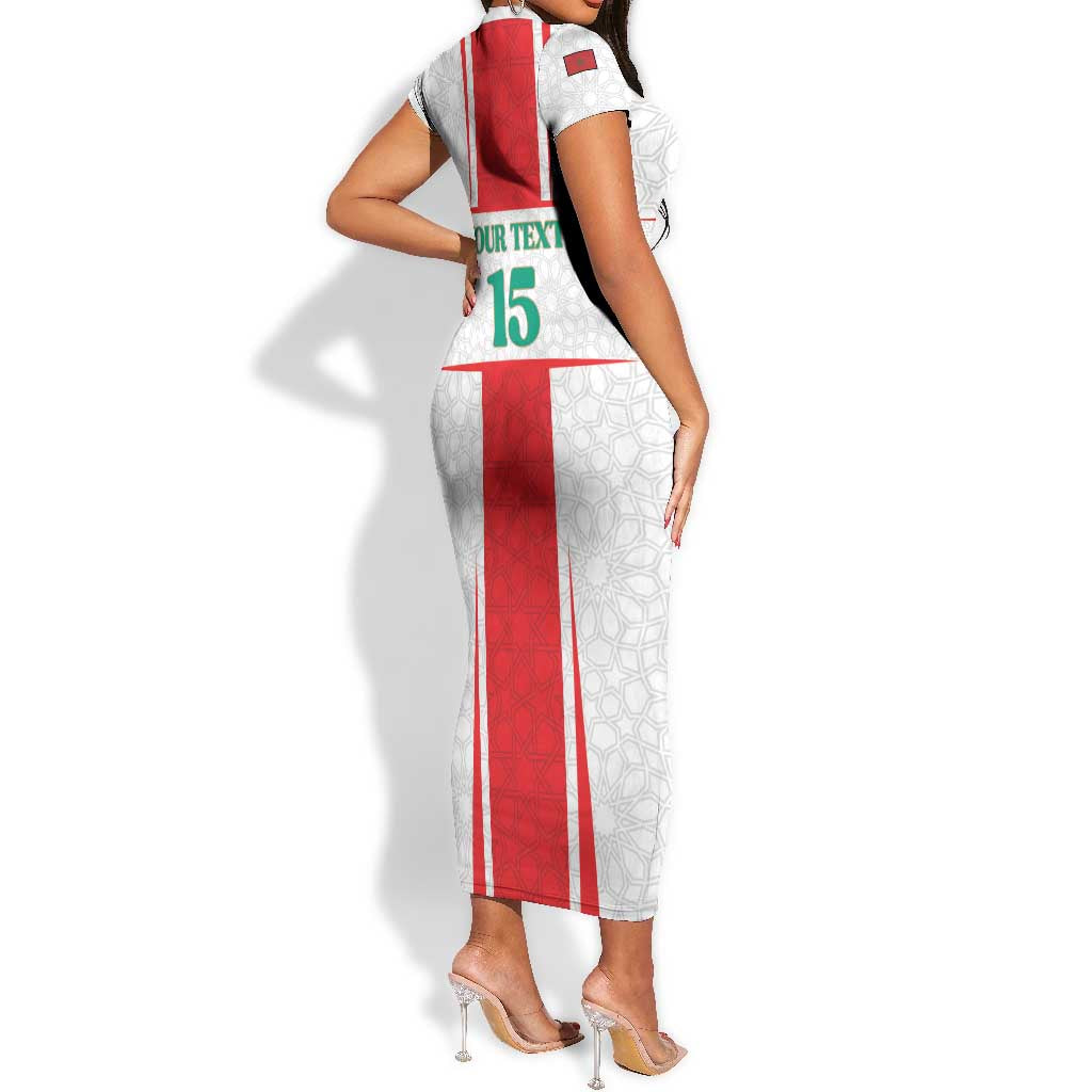 Morocco Football Custom Short Sleeve Bodycon Dress Atlas Lions Champions 2025 - White LT15