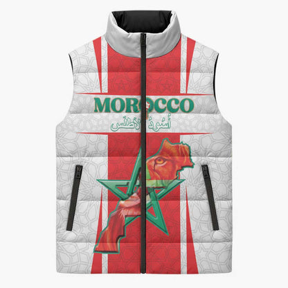 Custom Morocco Football Sleeveless Puffer Jacket Go Champions Atlas Lions - White