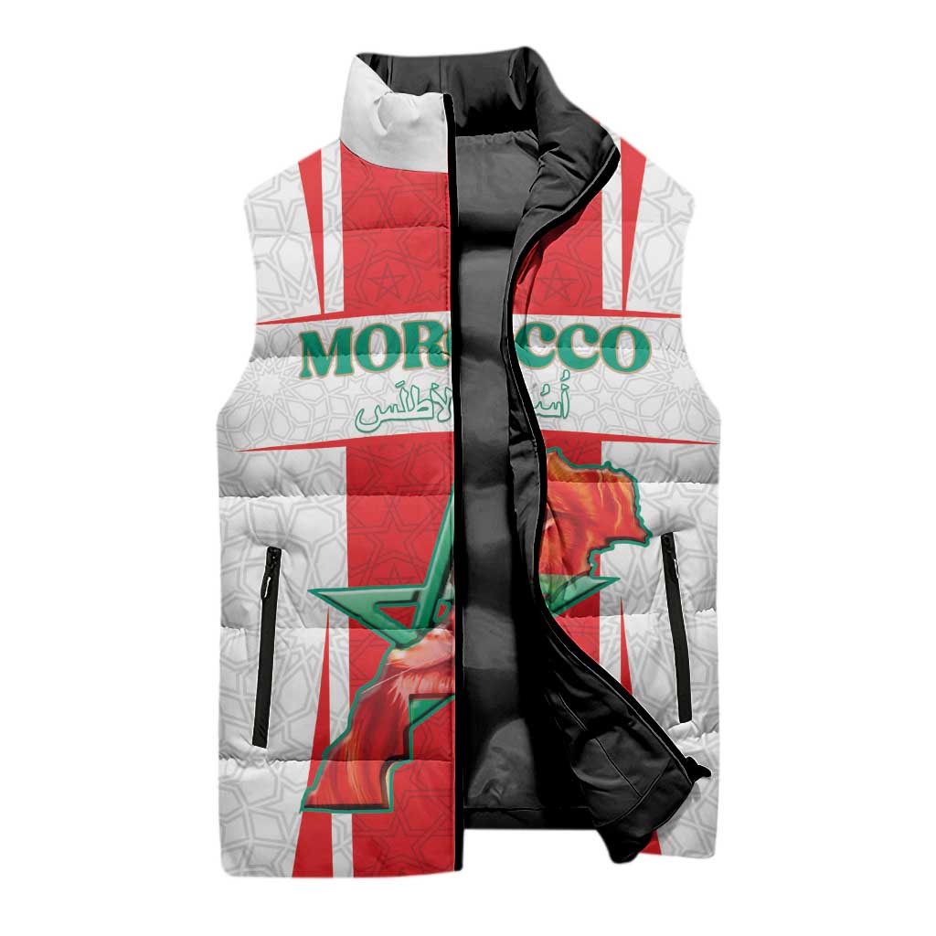 Custom Morocco Football Sleeveless Puffer Jacket Go Champions Atlas Lions - White