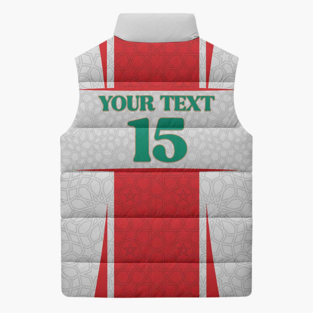 Custom Morocco Football Sleeveless Puffer Jacket Go Champions Atlas Lions - White