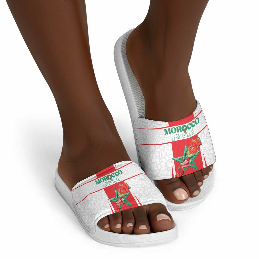 Morocco Football Slide Sandals Go Champions Atlas Lions - White