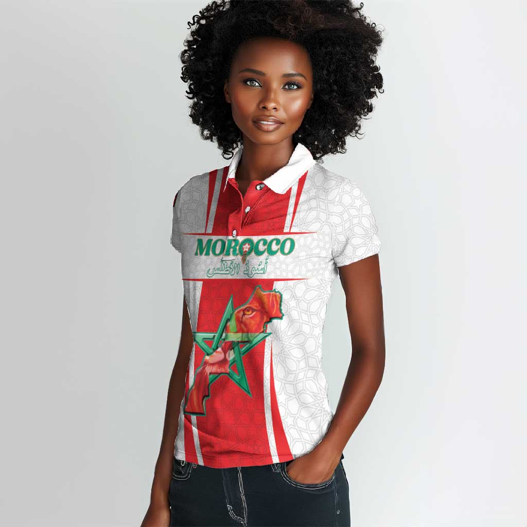 Morocco Football Custom Women Polo Shirt Atlas Lions Champions 2025 - White LT15