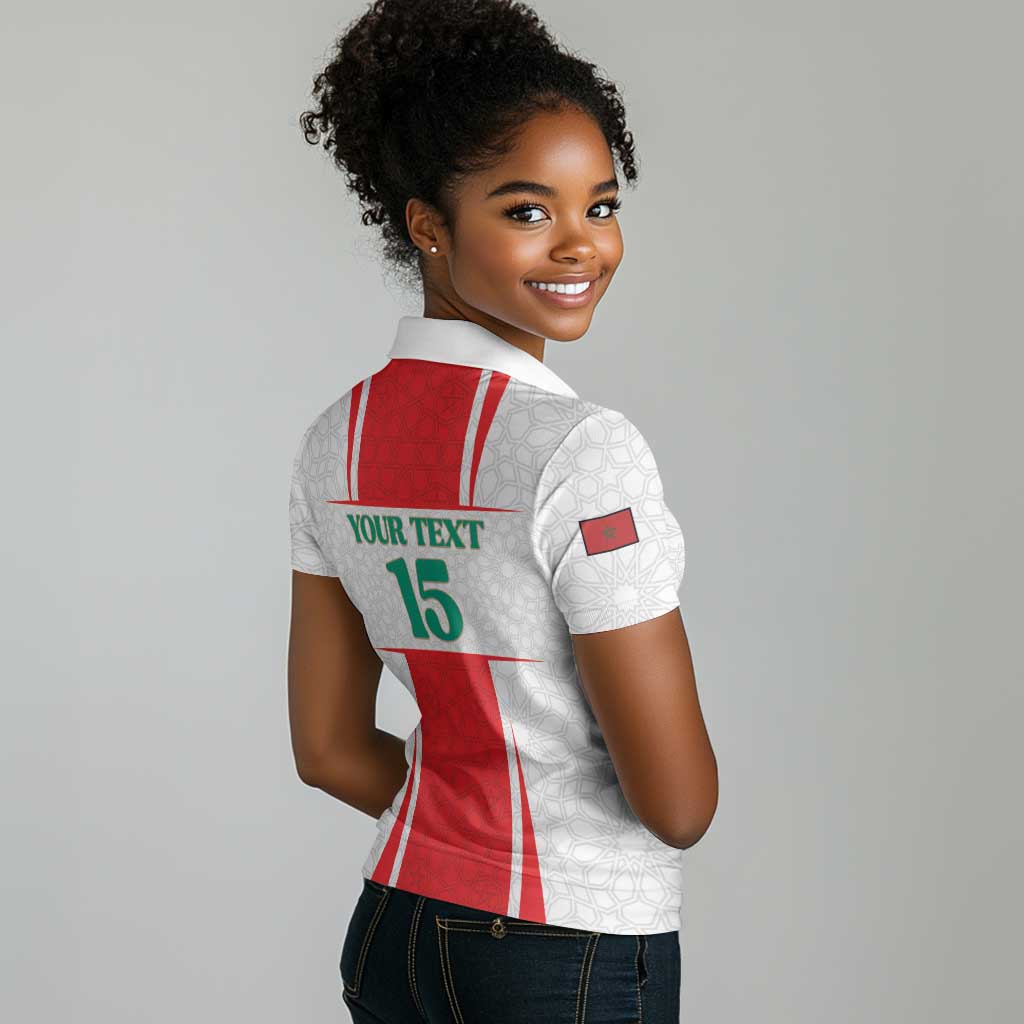 Morocco Football Custom Women Polo Shirt Atlas Lions Champions 2025 - White LT15