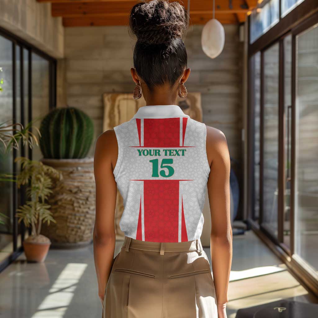 Morocco Football Custom Women Sleeveless Polo Shirt Atlas Lions Champions 2025 - White - African Pride