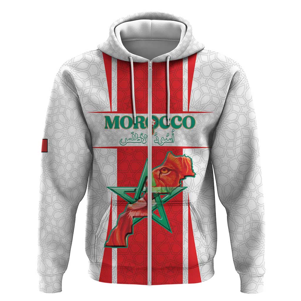 Morocco Football Custom Zip Hoodie Atlas Lions Champions 2025 - White - African Pride