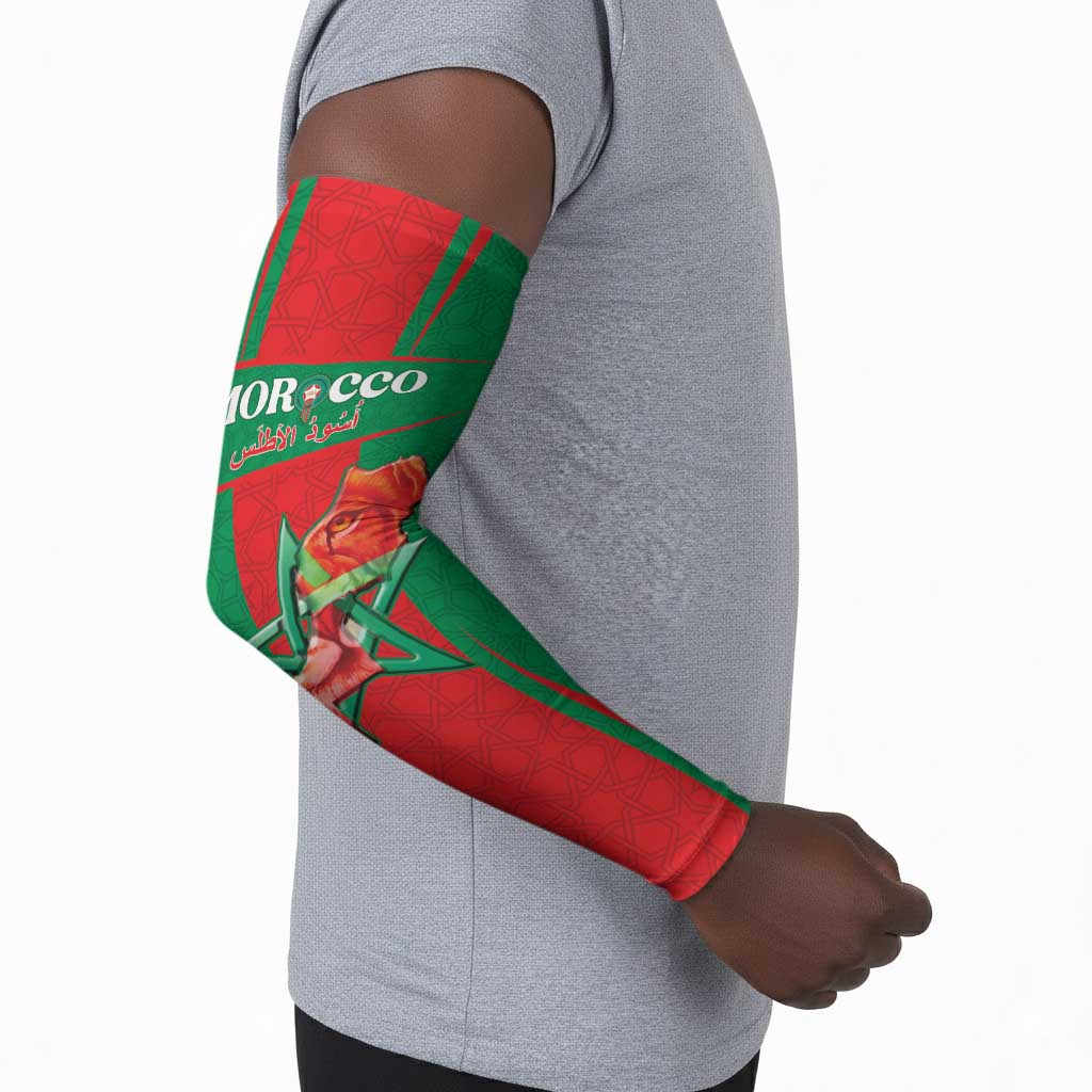 Custom Morocco Football Arm Sleeves Go Champions Atlas Lions - Red