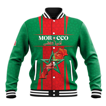 Morocco Football Custom Baseball Jacket Atlas Lions Champions 2025 - Red - African Pride