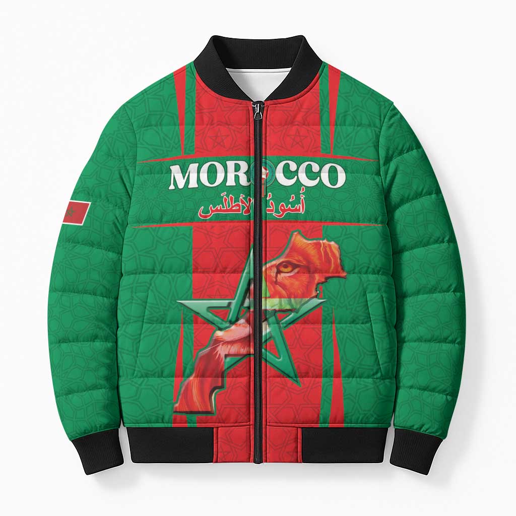 Custom Morocco Football Bomber Puffer Jacket Go Champions Atlas Lions - Red