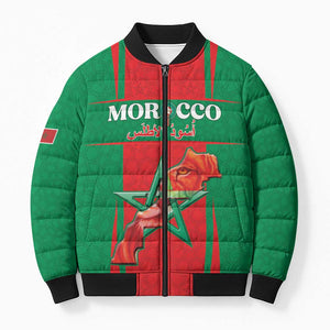 Custom Morocco Football Bomber Puffer Jacket Go Champions Atlas Lions - Red