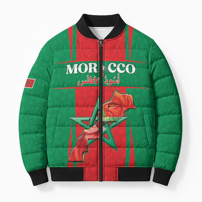 Custom Morocco Football Bomber Puffer Jacket Go Champions Atlas Lions - Red