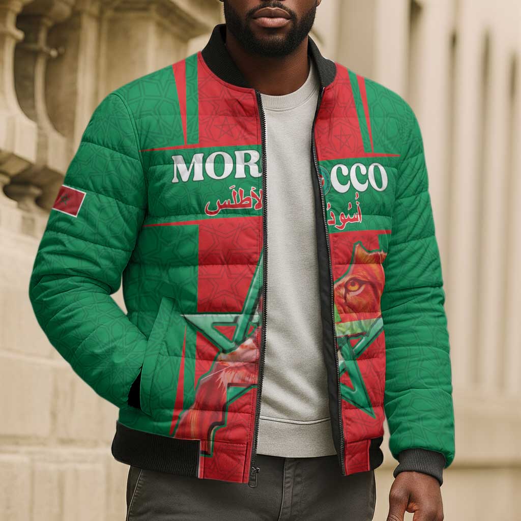 Custom Morocco Football Bomber Puffer Jacket Go Champions Atlas Lions - Red