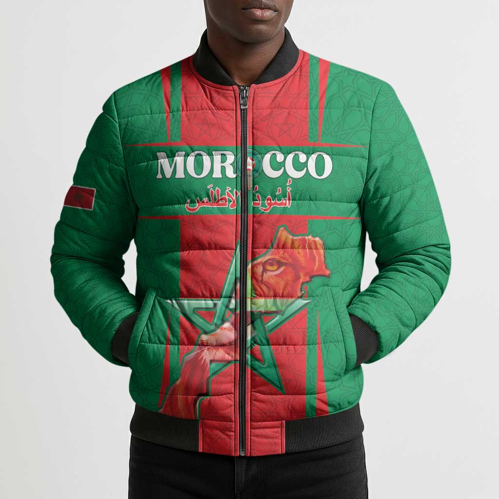 Custom Morocco Football Bomber Puffer Jacket Go Champions Atlas Lions - Red