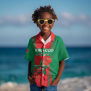 Morocco Football Custom Kid Hawaiian Shirt Atlas Lions Champions 2025 - Red LT15