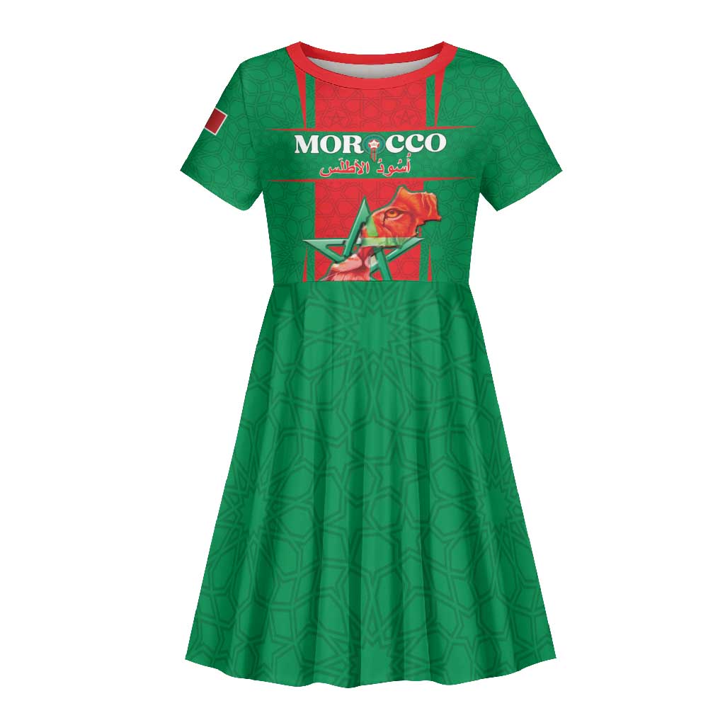 Morocco Football Custom Kid Short Sleeve Dress Atlas Lions Champions 2025 - Red LT15