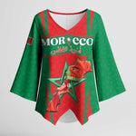 Custom Morocco Football Kimono Sleeve Blouse Go Champions Atlas Lions - Red