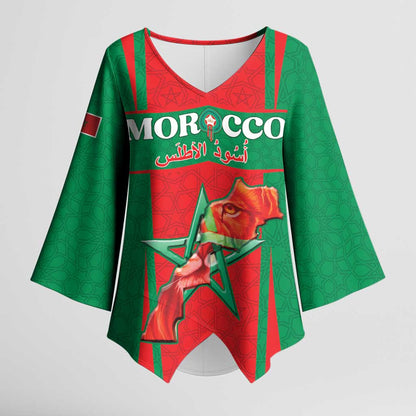 Custom Morocco Football Kimono Sleeve Blouse Go Champions Atlas Lions - Red