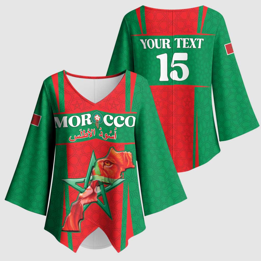 Custom Morocco Football Kimono Sleeve Blouse Go Champions Atlas Lions - Red