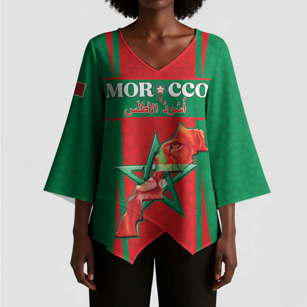 Custom Morocco Football Kimono Sleeve Blouse Go Champions Atlas Lions - Red