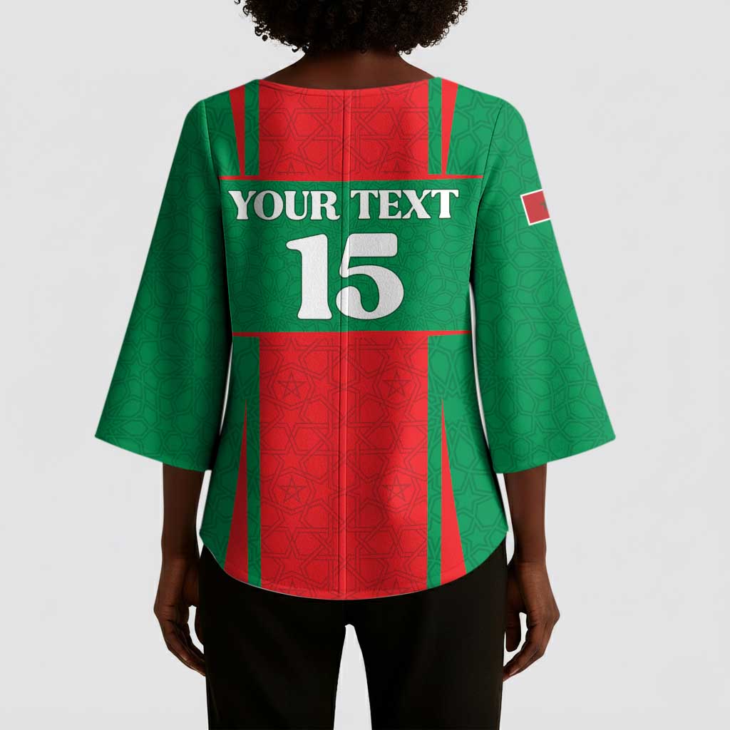 Custom Morocco Football Kimono Sleeve Blouse Go Champions Atlas Lions - Red
