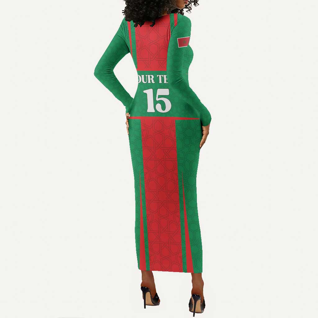 Morocco Football Custom Long Sleeve Bodycon Dress Atlas Lions Champions 2025 - Red - African Pride