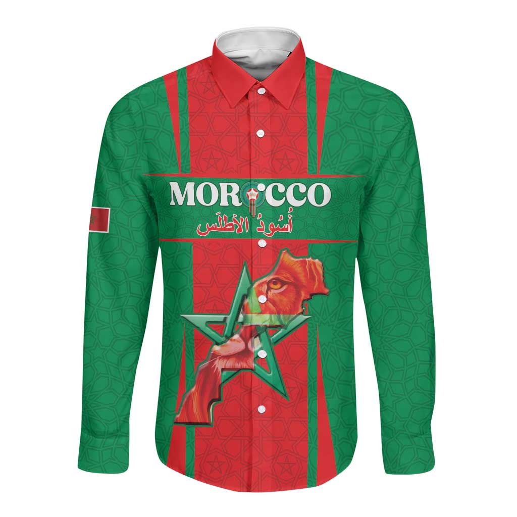 Morocco Football Custom Long Sleeve Button Shirt Atlas Lions Champions 2025 - Red - African Pride
