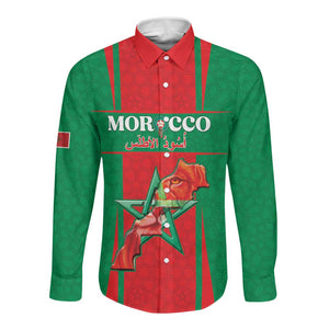 Morocco Football Custom Long Sleeve Button Shirt Atlas Lions Champions 2025 - Red - African Pride