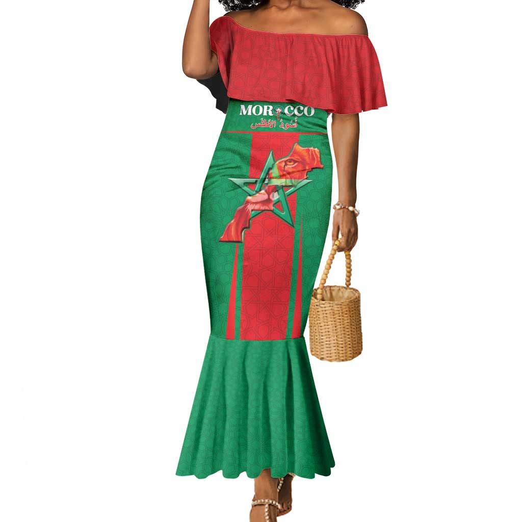 Morocco Football Custom Mermaid Dress Atlas Lions Champions 2025 - Red LT15