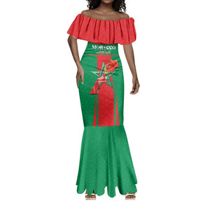 Morocco Football Custom Mermaid Dress Atlas Lions Champions 2025 - Red LT15