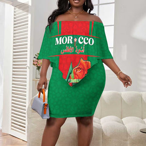 Morocco Football Custom Off Shoulder Short Dress Atlas Lions Champions 2025 - Red - African Pride